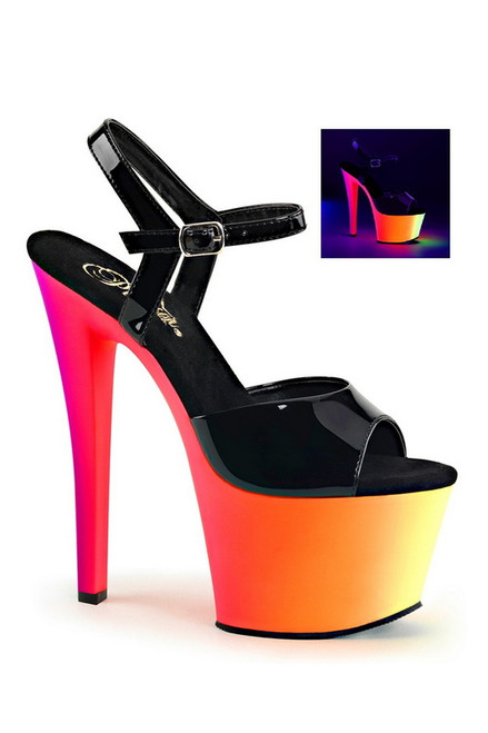 7" Black & Neon UV Ankle Strap Sandal