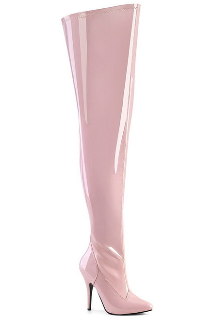 Baby Pink Patent 5" Stiletto Wide Shaft Thigh High Boot