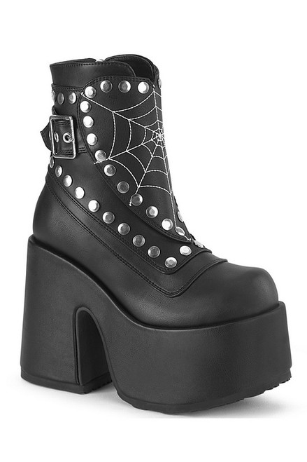 Black Vegan Leather Heart Shield Mid Calf Boot