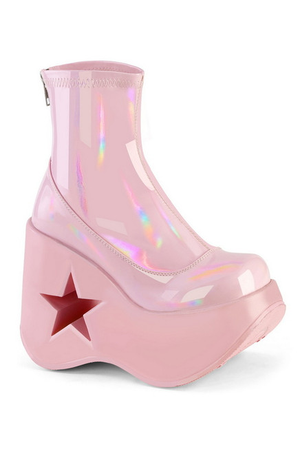 Baby Pink Holo Star Cut Wedge Ankle Boot