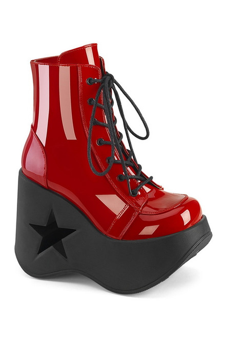 Red Pat Star Cut 5" Wedge Lace Up Ankle Boot