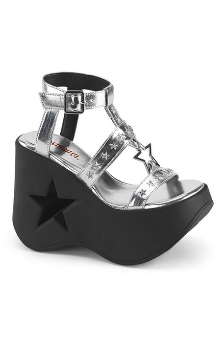 Silver Metallic Vegan Leather Star Cut Ankle Strap Sandal