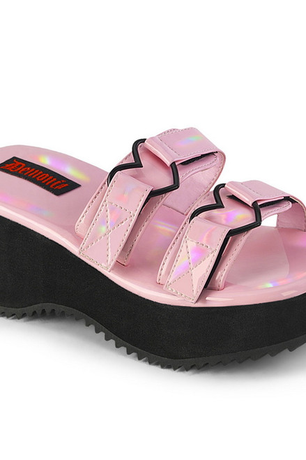 Baby Pink Holo Heart Strap Platform Slide