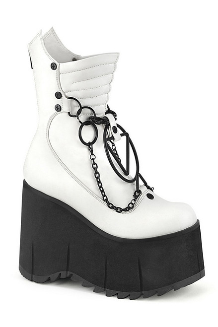 White Vegan Leather Chains & Rings 4 1/2" Ankle Boot