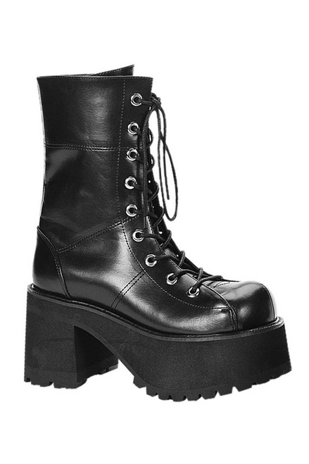 Black Vegan Leather 5" Lace Up Punk Calf Boot