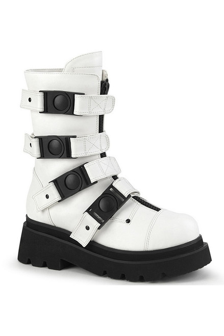 White Vegan Leather Front Zipper Ankle Boot