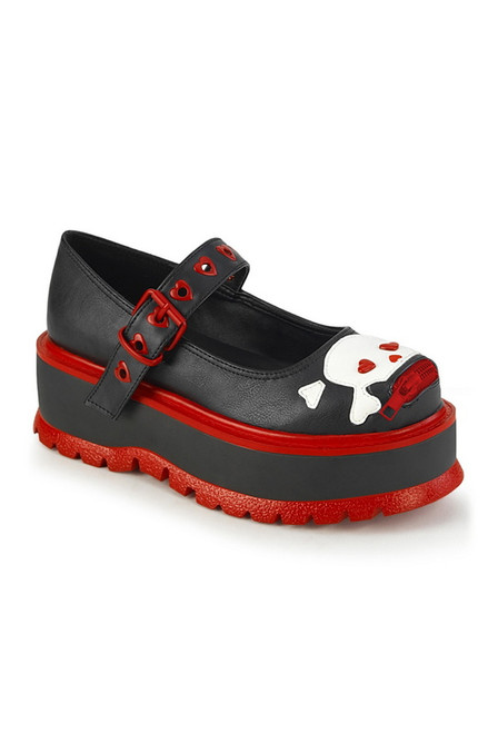 Black Vegan Leather Skull & Crossbones Maryjane 2" Platform