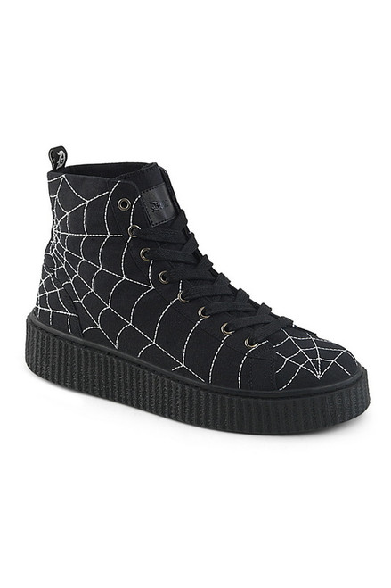 Unisex Black Canvas Spider Web Lace Up High Top