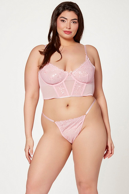 Plus Size Pink Floral Cropped Bustier & G-String