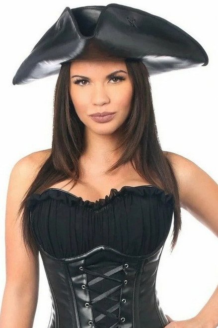 Black Faux Leather Pirate Costume Hat