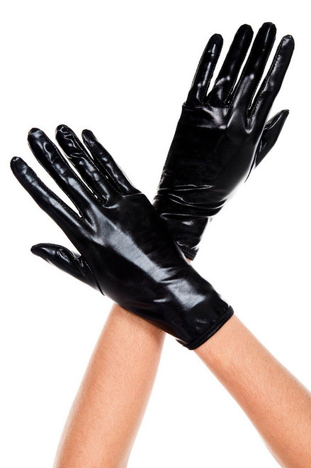 Classic Black Wet Look Gloves