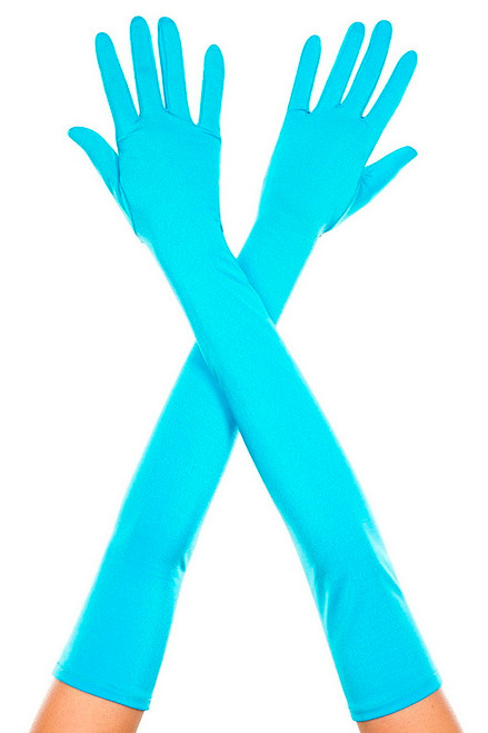 Classy Turquoise Extra Long Satin Gloves