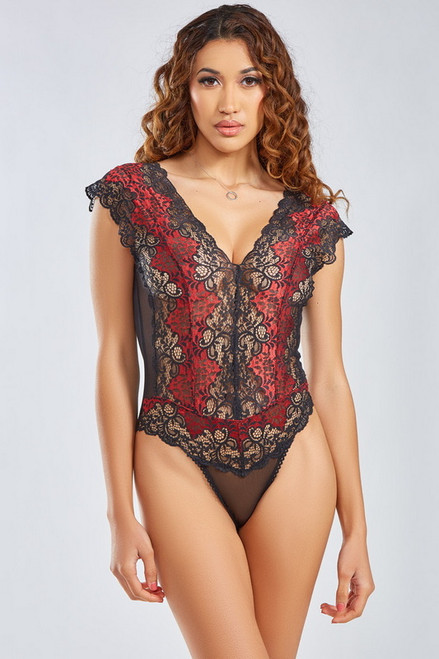 Red & Black Lace Natalia Lingerie Teddy