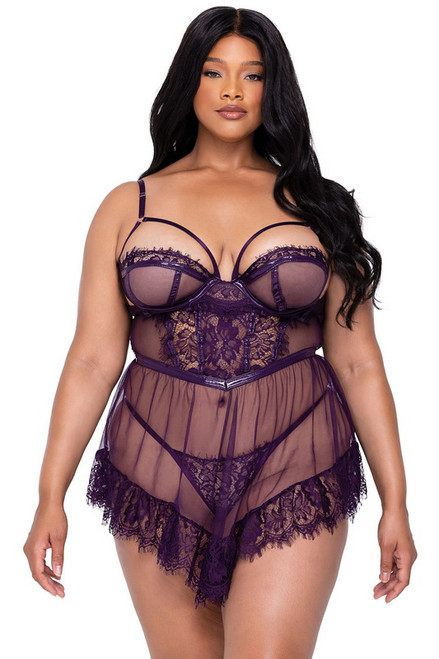 Plus Size Purple Eyelash Lace Sugar Plum Lingerie Babydoll