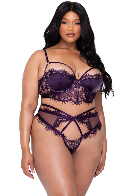 Plus Size Purple Eyelash Lace Sugar Plum Bra & Thong