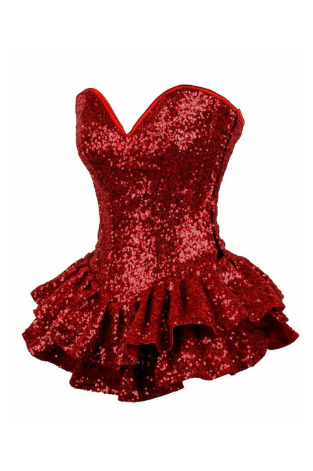 Plus Size Top Drawer Red Sequin Steel Boned Mini Corset Dress