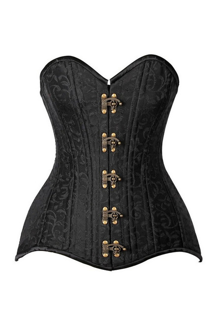 Top Drawer Curvy Black Brocade Double Steel Boned Overbust Corset