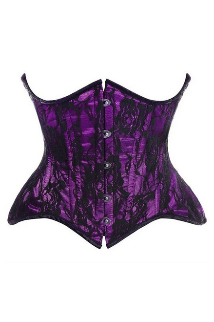 Plus Size Top Drawer Purple & Black Lace Double Steel Boned Curvy Cut Waist Cincher Corset