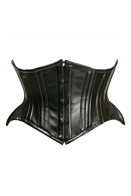 Plus Size Top Drawer Black Faux Leather Double Steel Boned Curvy Cut Waist Cincher
