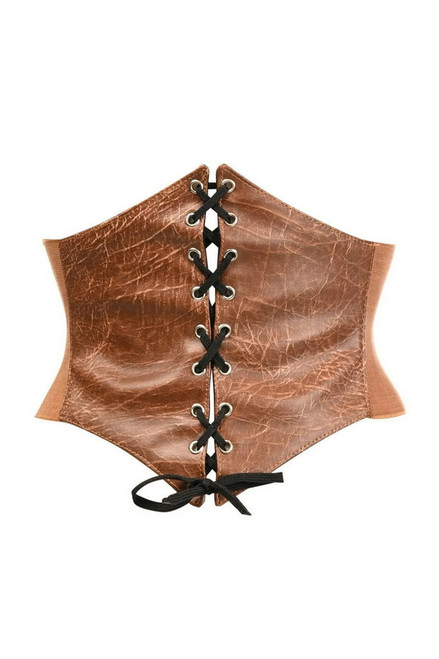 Lavish Distressed Brown Faux Leather Corset Belt