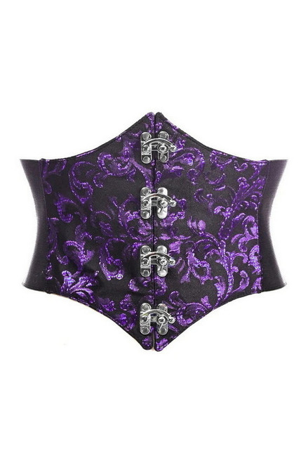 Plus Size Lavish Black & Purple Swirl Brocade Clasp Corset Belt Cincher