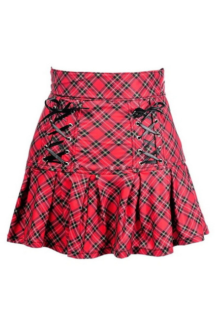 Plus Size Red Plaid Lace-Up Stretch Lycra Skirt
