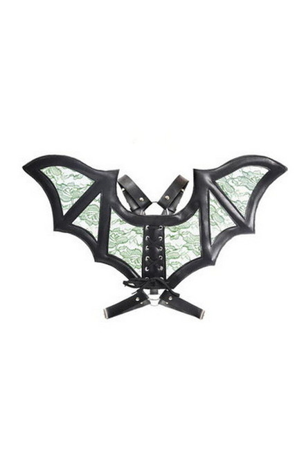 Black & Green Faux Leather & Lace Wing Body Harness