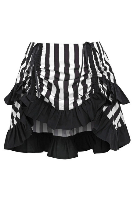 Plus Size White & Black Striped Ruched Bustle Skirt