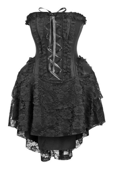 Top Drawer Steel Boned Strapless Black Lace Victorian Corset Dress