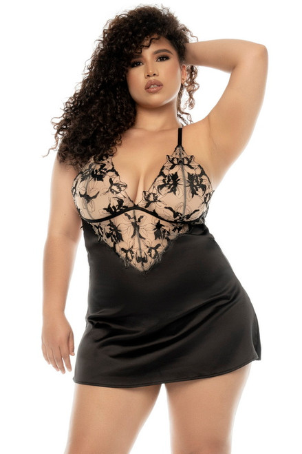 Plus Size Secret Whispers Black & Nude Lingerie Babydoll