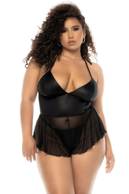 Plus Size Provocative Black Halter Lingerie Teddy Romper