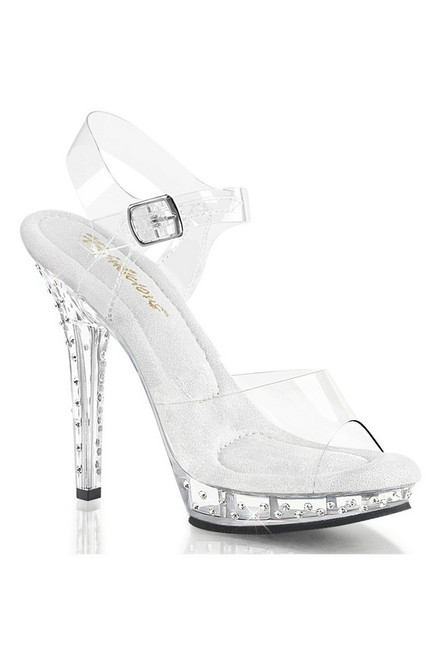 Clear 5"Rhinestone Studded Heel Ankle Strap Sandal