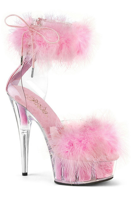 Baby Pink Marabou 6" Heel Ankle Cuff Sandal