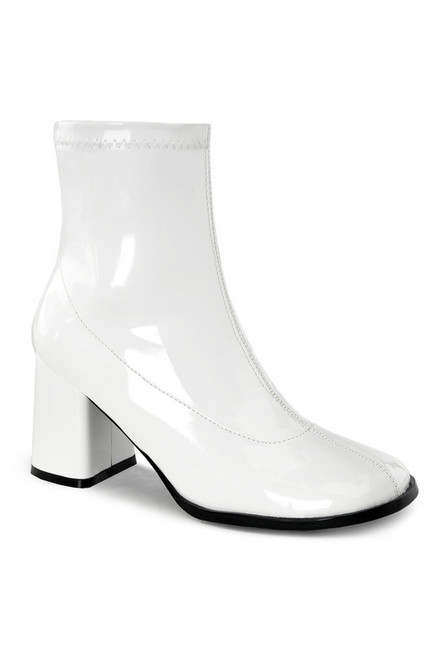 3" White Stretch Patent Gogo Ankle Boot