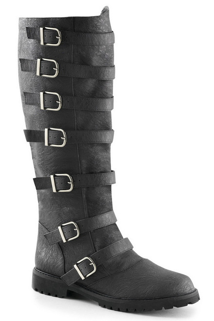 Men's Black Distressed Buckle Front Boot