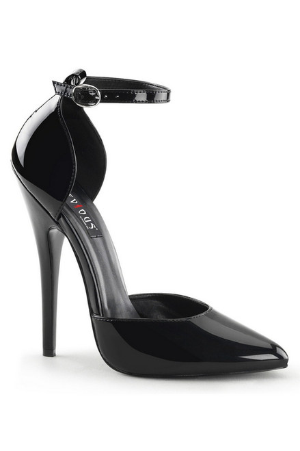 Black Patent 6" Closed Toe Ankle Strap Heel