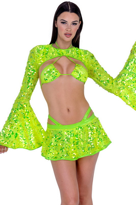 Sexy Sequins Neon Yellow Bell Sleeve Shrug