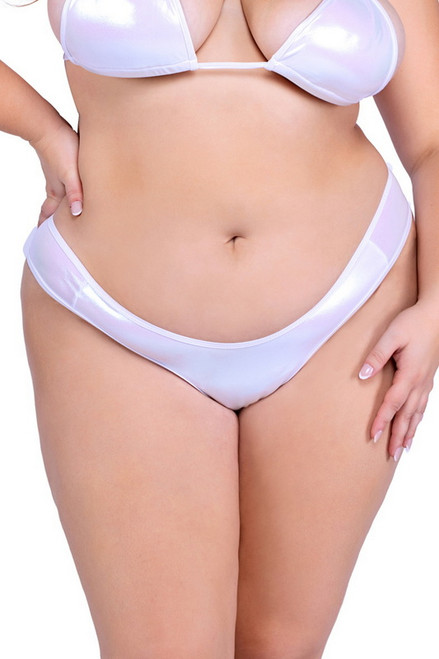 Plus Size Keep It Sexy White Metallic Iridescent Thong Bottoms