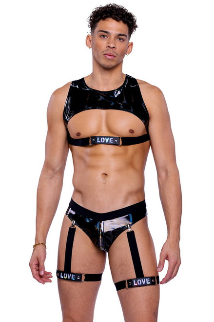 Provocative Black Vinyl Light Up Crop Top