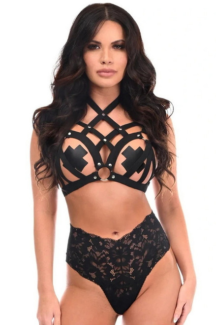 Plus Size Black Strappy Silver Hardware Body Harness