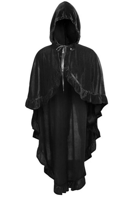 Black Velvet Hooded Ruffle Cape