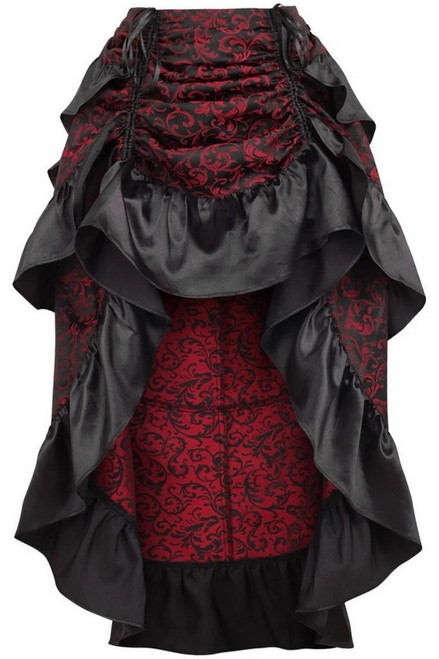 Plus Size Red & Black Brocade Adjustable High Low Bustle Skirt