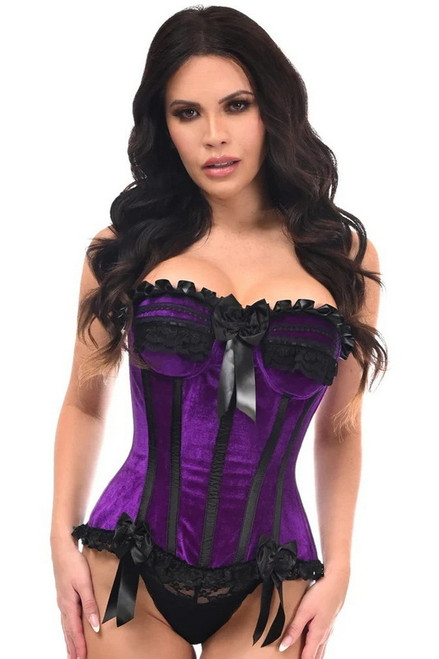 Plus Size Top Drawer Purple Velvet Steel Boned Burlesque Corset