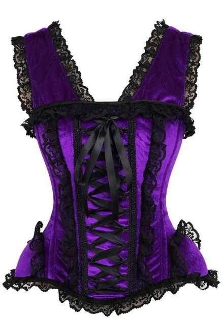 Top Drawer Purple Velvet & Lace Steel Boned Corset