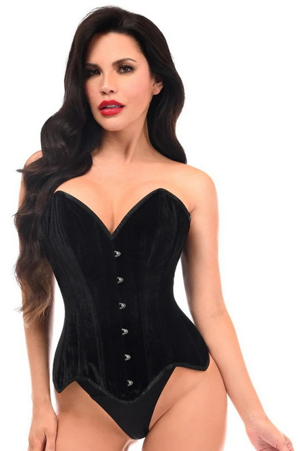 Plus Size Top Drawer Black Velvet Steel Boned Overbust Corset