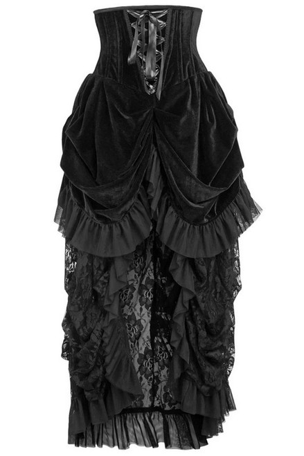 Top Drawer Black Velvet Victorian Bustle Underbust Corset Dress