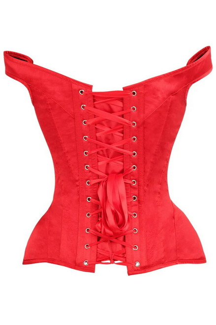 Red Satin Steel Boned Corset with Front Zipper main image 1