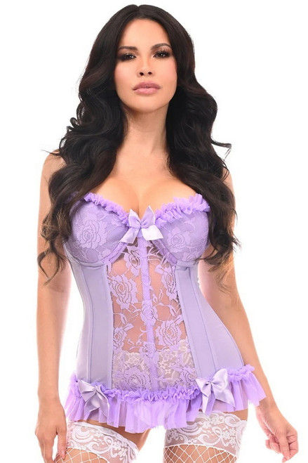 Plus Size Lavish Light Purple Lycra & Lace Stretch Bustier Corset