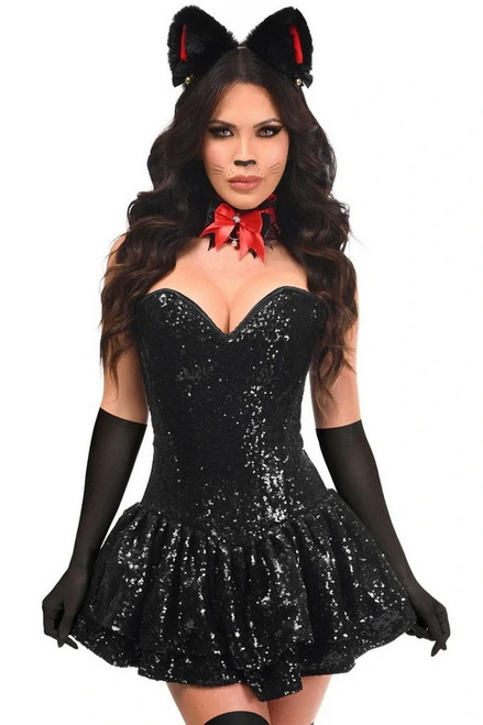 Top Drawer Black & Red Sequin Cat Corset Halloween Costume