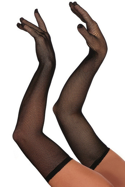 Black Opera Length Fishnet Gloves